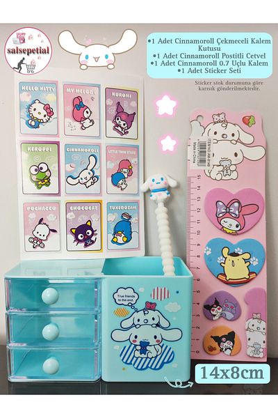 Salsepetial Cinnamoroll Trusa pentru creion cu sertar Cinamoroll Set de autocolante Post-it cu riglă pentru creion cu vârf de 0,7