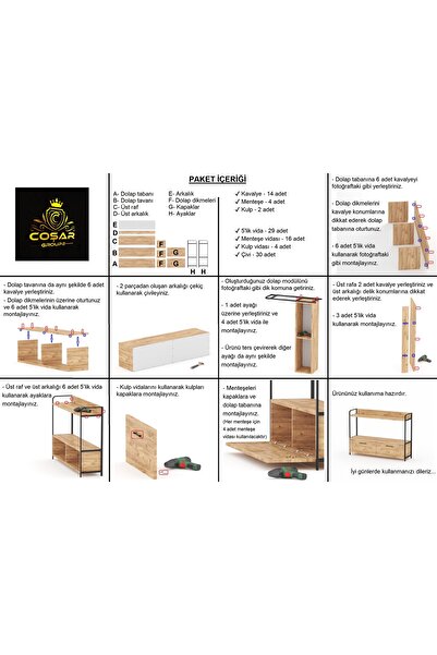 Cosargroup Mutfak Standı 2 Kapaklı 4 Raflı Kahve Köşesi Dekoratif Çok Amaçlı Bar Masası