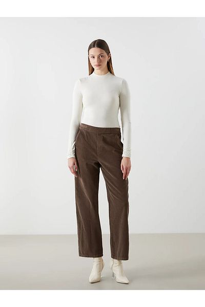 LC Waikiki Lcwaikiki Classic Brown Women's Straight Velvet Pants with Elastic Waist