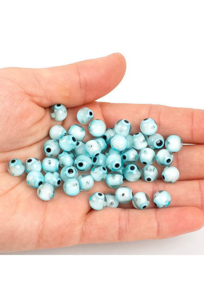 yfhobi 3 Adet - 8 mm Yuvarlak Cam Nazar Takı Aparatı, Uçuk Mavi Renk Nazar Bo...