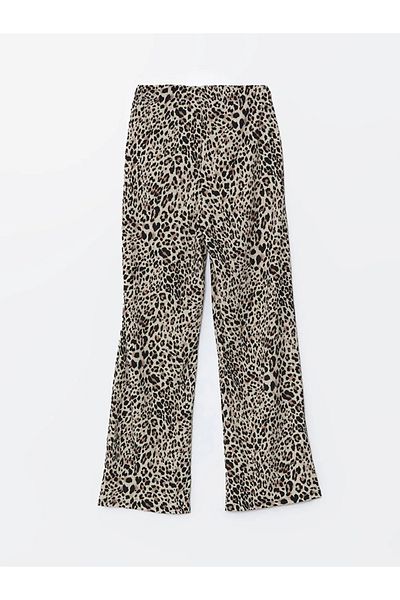 LC Waikiki Lcwaikiki Classic Beige Elastic Waist Leopard Print Women's Trousers