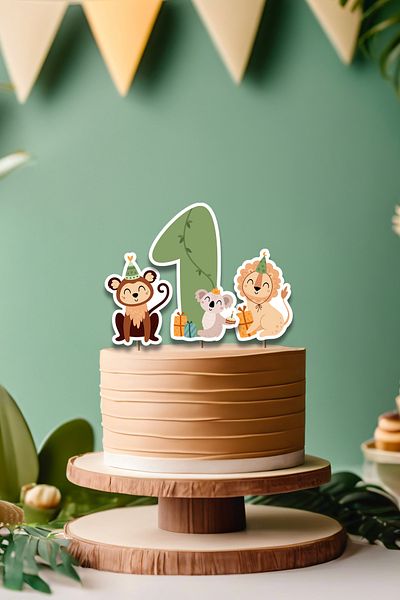 Niksy Design Safari Themed 1 Year Old 3-Piece Cake Decoration