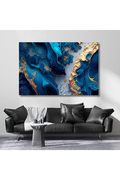 Artarilion Tablou pe pânză abstract cu model de aur albastru Nou cadou pentru acasă Decorare pentru sufragerie