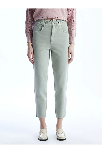 LC Waikiki Lcw Jeans Green Elastic Waist Slouchy Fit Women's Jean Pants