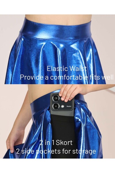 ERDEM KIDS Metallic Shiny Sparkle pantaloni scurți evazați petrecere, spectacol, eveniment, fustă sărbătoare