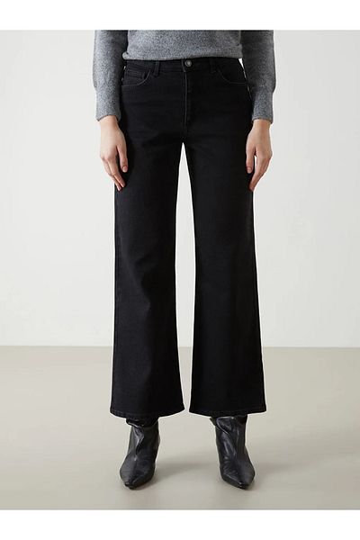 LC Waikiki Γυναικείο τζιν παντελόνι LCW Jeans Μαύρο Wideleg
