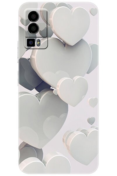 General Mobile GM 23 (G316) Uyumlu Kılıf Desen Baskılı Silikon Beyaz Kalpler ...