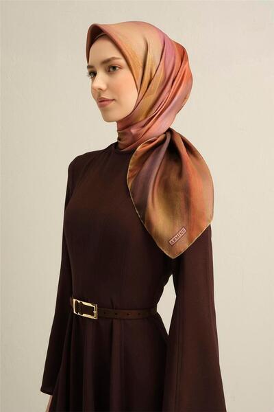 Armine Eșarfă de mătase Sura 9308-07 Portocaliu cu model mixt