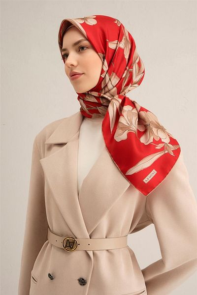 Armine Patterned Pure Silk Twill Scarf Model: 9324-54