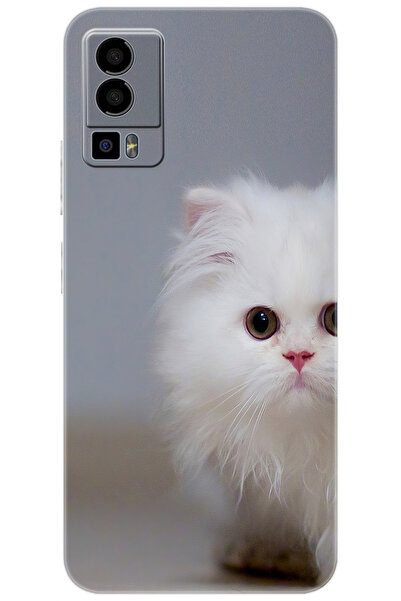 General Mobile GM 23 (G316) Uyumlu Kılıf Desen Baskılı Silikon Beyaz Kedi STK...