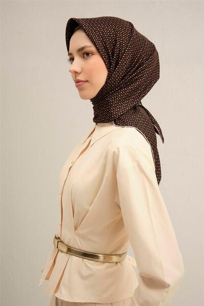 Armine Çiçek Desenli Saf İpek Twill Eşarp 9307D 34