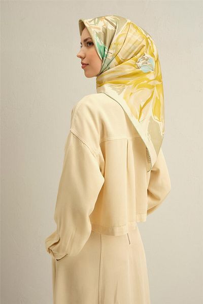 Armine Patterned Pure Silk Twill Scarf 9337- 83