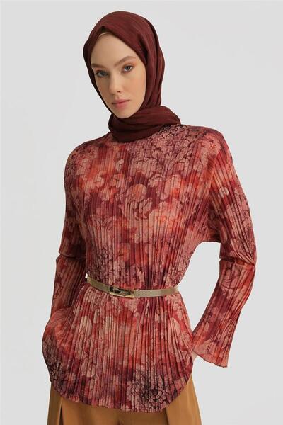 Armine Piliseli Bluz 25y3703 Koyu Kırmızı