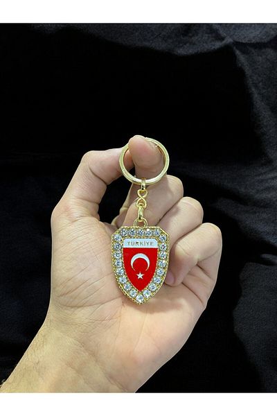 GLANZEND Zircon Stone Gold Türkiye Flag Themed Keychain