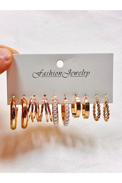 Perry Accesories مجموعة أقراط متعددة الأشكال من اللؤلؤ للنساء مع مشبك وظهر معدني