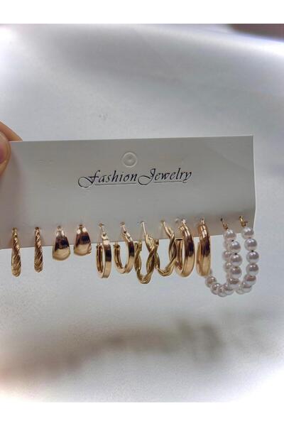 Perry Accesories ÇOKLU KOMBİN İNCİ KÜPE SETİ KLİPSLİ VE METAL ARKALIKLI KADIN HALKA KÜPE SETİ