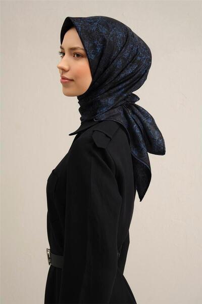 Armine Eșarfă de mătase Sura 9311-10 Bleumarin cu model mixt