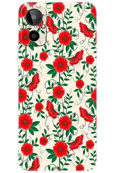 General Mobile GM 23 SE (G314) Uyumlu Kılıf Desen Baskılı Silikon Kırmızı Çiç...