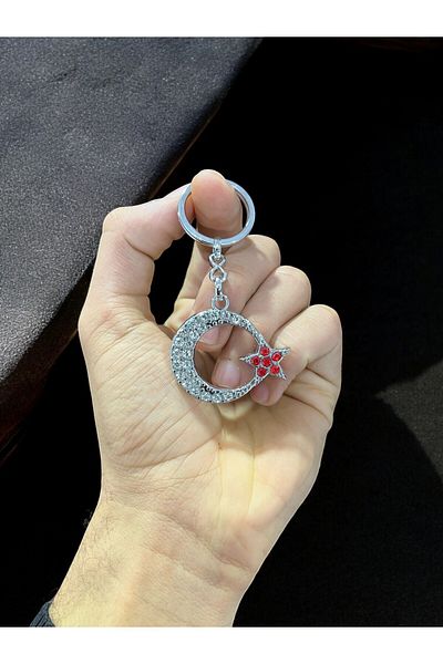 GLANZEND Silver Moon Star Keychain with Zircon Stone