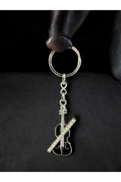 GLANZEND Silver Black Guitar Keychain with Zircon Stone
