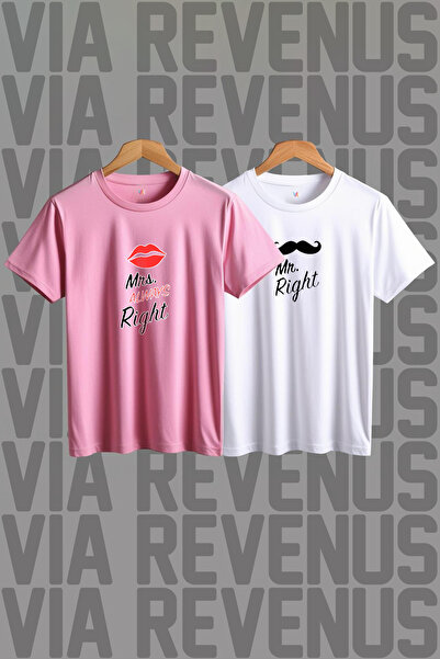 Vordevia Tricou combinat Mr. Right and Always Right, cu croiala largă, cu dec...