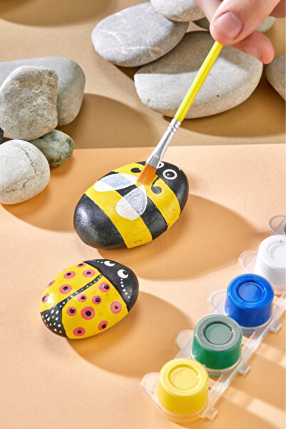 TOTTERİQ Taş Boyama Seti (6 Renk Akrilik Boya-Fırça Aktivite Seti)