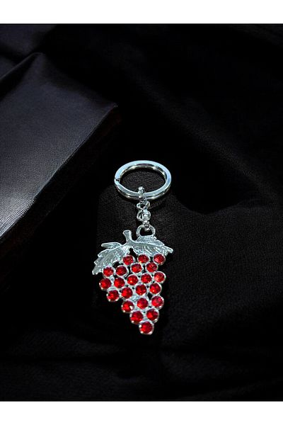 GLANZEND Silver Red Grape Keychain with Zircon Stone