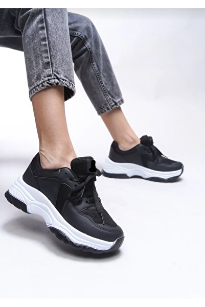 Elit 511 Μαύρα άνετα γυναικεία αθλητικά παπούτσια με ψηλή σόλα