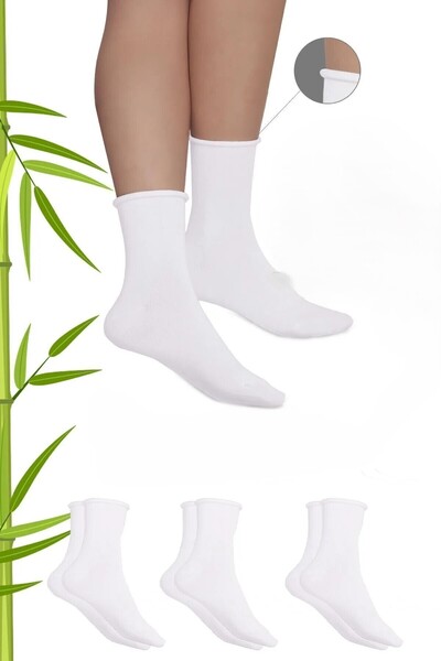 LANDSHOES Bamboo Women's White Socket Seamless Premium Socks 3 Pack / No Trace / No Tightening Socks