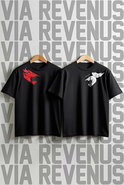 Vordevia Tricou combinat cu guler rotund, cu imprimeu de cască pentru cupluri...