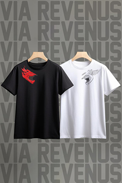 Vordevia Tricou combinat cu guler rotund, cu imprimeu de cască pentru cupluri...