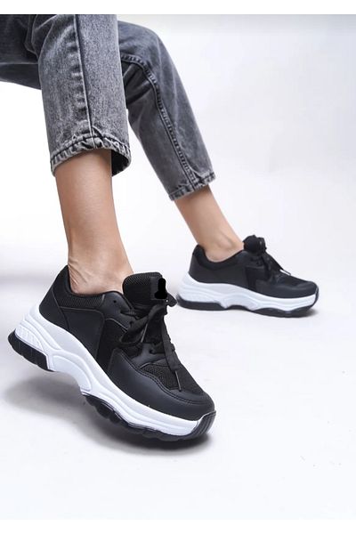 Elit 678 Black Lightweight Comfortable High Sole Women's Sneakers