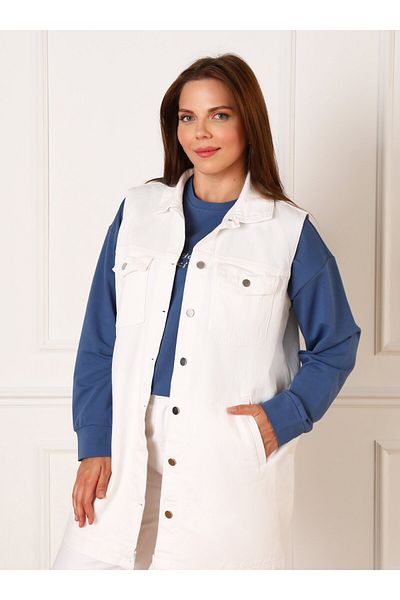 ALİA Vestă din denim fără mâneci de mărime mare - Albă - Alia