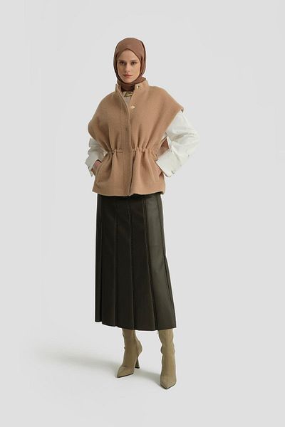 Armine Specified Model Promoted Waist Drawstring Vest 24K4203 Camel