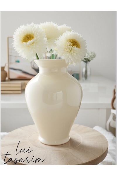 Lui Tasarım Krem Iskandinav Tarz Cam Xl Boy 31 Cm Linda Vazo Krem Rengi