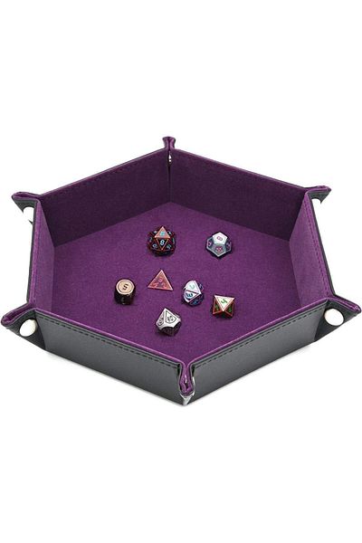 fulina Dice Tray,PU Leather,Folding Rectangle Storage Box, Purple Velvet for Dice Games
