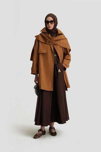 Armine Trench Coat with Scarf Detail 25Y7805 Tan