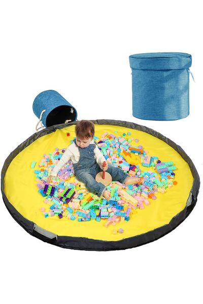 Arabest 2-in-1 Portable Toy Storage Bag, with Play Mat, Lid Handles, Removable, for Organization, Grey