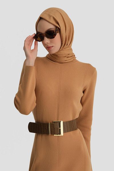Armine 24kd4217 Μοντέλο Μακρυμάνικο Πλεκτό Μπισκότο Φόρεμα