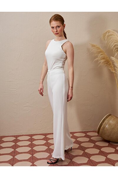 Kayra Ψηλόμεσο παντελόνι κρεπ εκρού