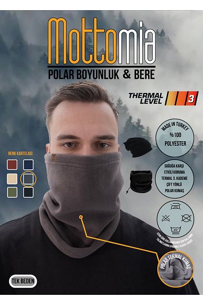 mottomia Dark Gray Color Fleece Neck Collar| Winter Biker Military Anti-Wind Buff Beret (3 DIFFERENT USES)