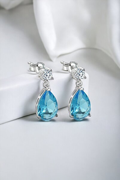 jelux silver Gümüş 925 Ayar Rodyumlu Zirkon Taşlı Aqua Blue Pırlanta Montür Ç...