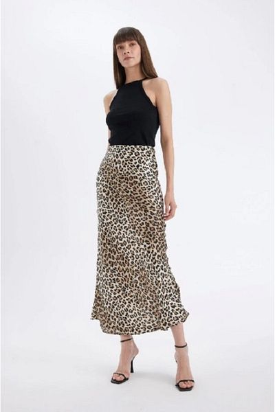 Kahra Collection Σατέν φούστα με λεοπάρ μοτίβο 82 εκ