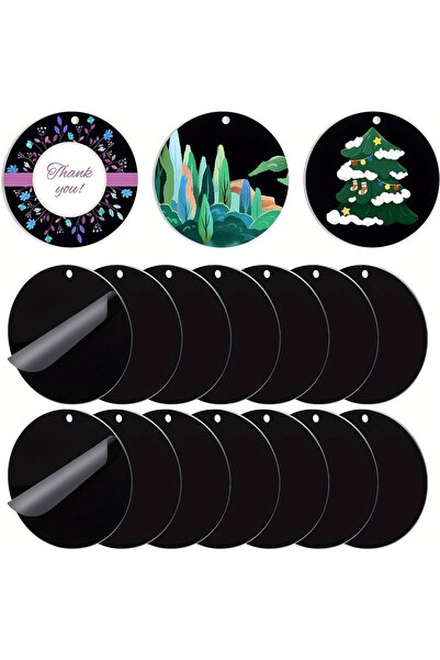 Choice 10pcs 10/30PCS Round Acrylic Keychain Blanks Black Acrylic Ornament Bl...