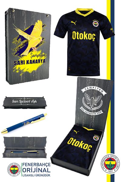 Fenerbahçe Original 23/24 Blue Kids Jersey & Ballpoint Pen Set in Wooden Box