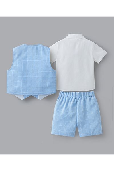Mark & Mia Mark & Mia Shirt and Pair of Shorts with Waistcoat Party Suit Set - Blue