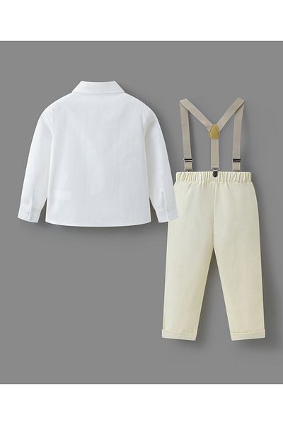 Mark & Mia Mark & Mia Shirt and Pair of Pants with Waistcoat Party Suit Set - Beige and White