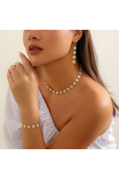 Choice Set 1 3Pcs Kpop Tiny Flower Daisy Clavicle Chain Necklace Bracelet Women Wed Summer Sweet Piercing D