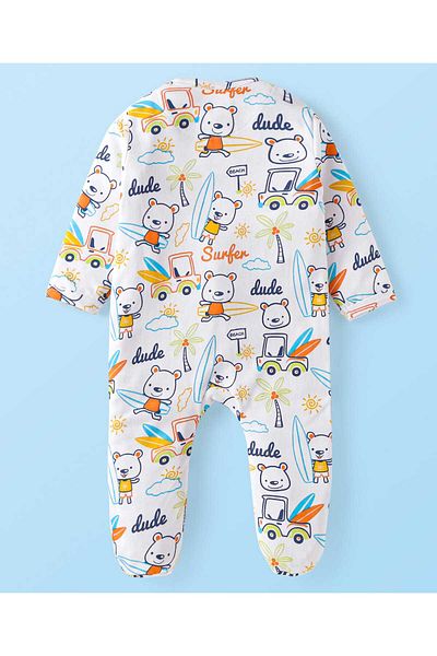 Babyhug بدلة نوم من القطن المحبوك بأكمام طويلة وطبعات Surfer Dude من Babyhug - باللون الأبيض