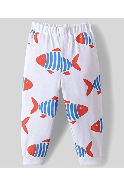 Bonfino Bonfino 100% Cotton Fish All Over Printed Short Sleeves Pyjama Set - White
